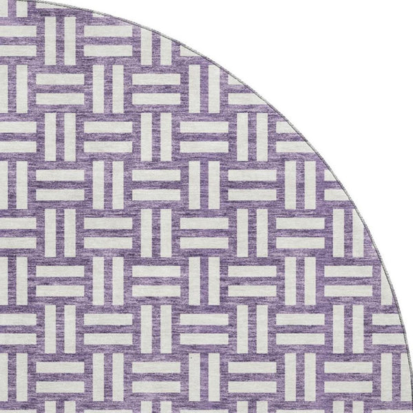 HomeRoots 8' Purple And Ivory Geometric Washable Round Rug - Durable, UV-Protected, Modern Style for Any Space 673570