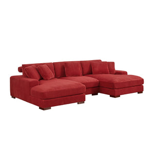 English Elm Large Corduroy Double Chaise Sectional Sofa with Lumbar Support for Spacious Living Rooms Red B2748S00021