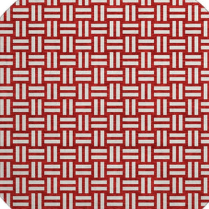 HomeRoots 8' Red And Ivory Abstract Geometric Round Rug - Washable, UV-Protected, Modern Accent for Homes 673576