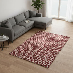 HomeRoots 8' X 10' Contemporary Red and Ivory Abstract Geometric Area Rug - Washable, Durable, UV Protected 673577