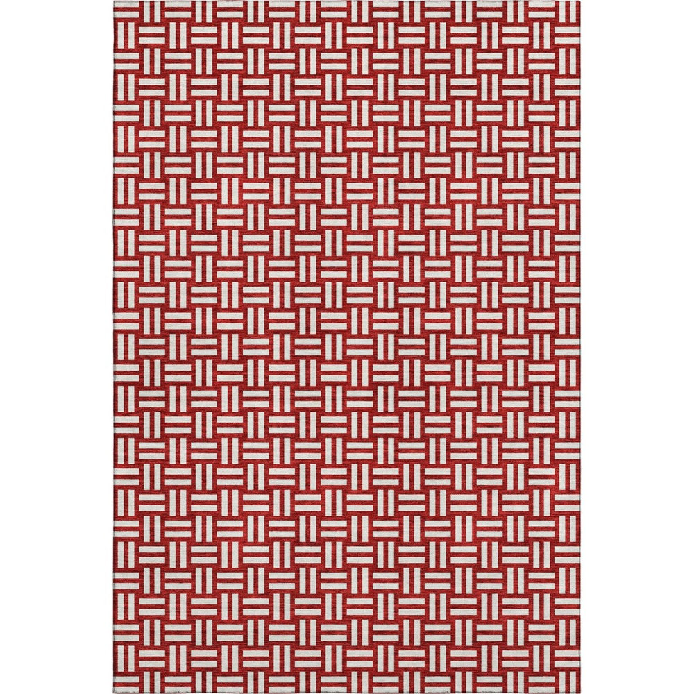 HomeRoots 8' X 10' Contemporary Red and Ivory Abstract Geometric Area Rug - Washable, Durable, UV Protected 673577