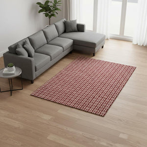 HomeRoots 9' X 12' Stylish Red & Ivory Geometric Washable Area Rug with UV Protection for Modern Interiors 673578