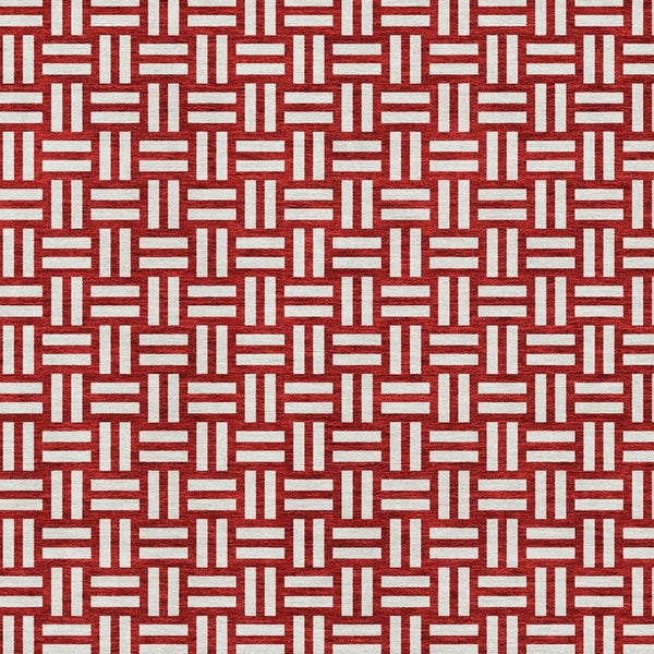 HomeRoots 9' X 12' Stylish Red & Ivory Geometric Washable Area Rug with UV Protection for Modern Interiors 673578