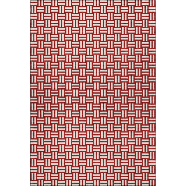 HomeRoots 10' Red and Ivory Abstract Geometric Area Rug - Washable, UV Protected, Perfect for Active Homes 673579
