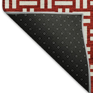 HomeRoots 10' Red and Ivory Abstract Geometric Area Rug - Washable, UV Protected, Perfect for Active Homes 673579