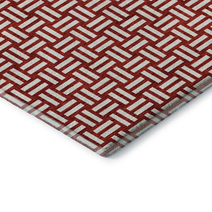 HomeRoots 10' Red and Ivory Abstract Geometric Area Rug - Washable, UV Protected, Perfect for Active Homes 673579