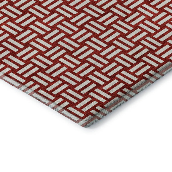 HomeRoots 10' Red and Ivory Abstract Geometric Area Rug - Washable, UV Protected, Perfect for Active Homes 673579