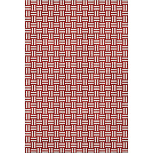 HomeRoots 10' Red and Ivory Abstract Geometric Area Rug - Washable, UV Protected, Perfect for Active Homes 673579