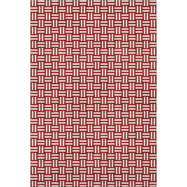 HomeRoots 10' Red and Ivory Abstract Geometric Area Rug - Washable, UV Protected, Perfect for Active Homes 673579