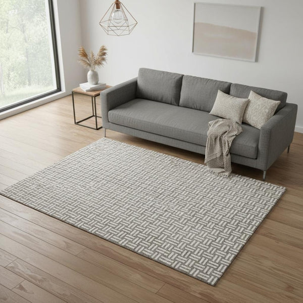 HomeRoots 5' X 8' Taupe & Beige Abstract Geometric Area Rug - Washable, Stain-Resistant, UV Protected Design 673581