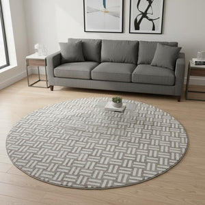 HomeRoots 8' Taupe and Beige Abstract Geometric Round Rug - Washable, UV-Protected, Durable for Homes 673582