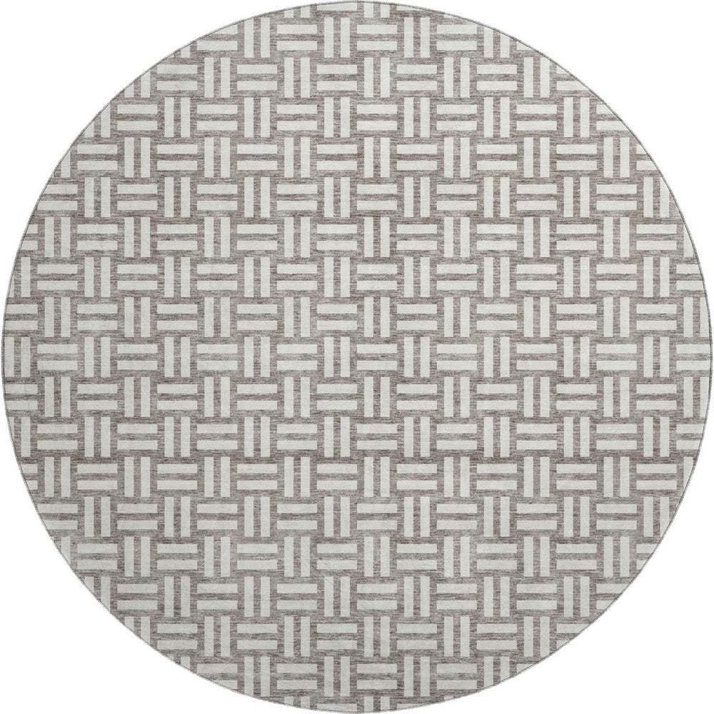 HomeRoots 8' Taupe and Beige Abstract Geometric Round Rug - Washable, UV-Protected, Durable for Homes 673582