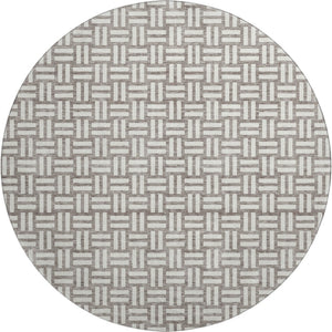 HomeRoots 8' Taupe and Beige Abstract Geometric Round Rug - Washable, UV-Protected, Durable for Homes 673582