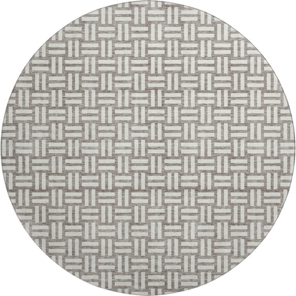 HomeRoots 8' Taupe and Beige Abstract Geometric Round Rug - Washable, UV-Protected, Durable for Homes 673582