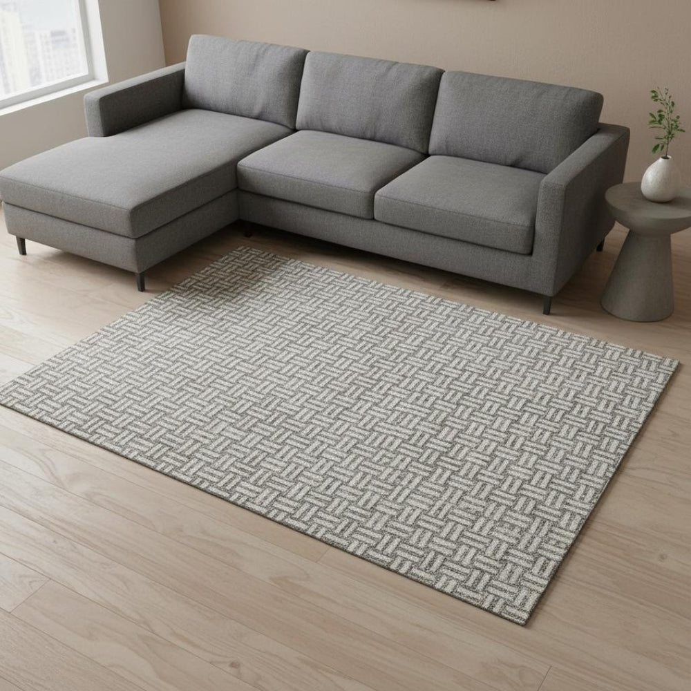 HomeRoots 9' X 12' Taupe & Beige Geometric Area Rug - Washable, UV Protected, Durable for Modern Homes 673584