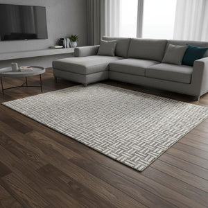 HomeRoots 10' X 14' Modern Taupe & Beige Abstract Geometric Area Rug - Washable, UV Protected, Durable Design 673585