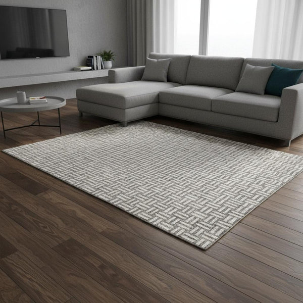 HomeRoots 10' X 14' Modern Taupe & Beige Abstract Geometric Area Rug - Washable, UV Protected, Durable Design 673585