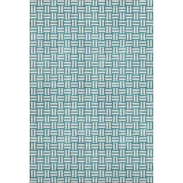 HomeRoots 5' X 8' Teal and Ivory Abstract Geometric Area Rug - Washable, UV Protected, Durable, Stylish Design 673587
