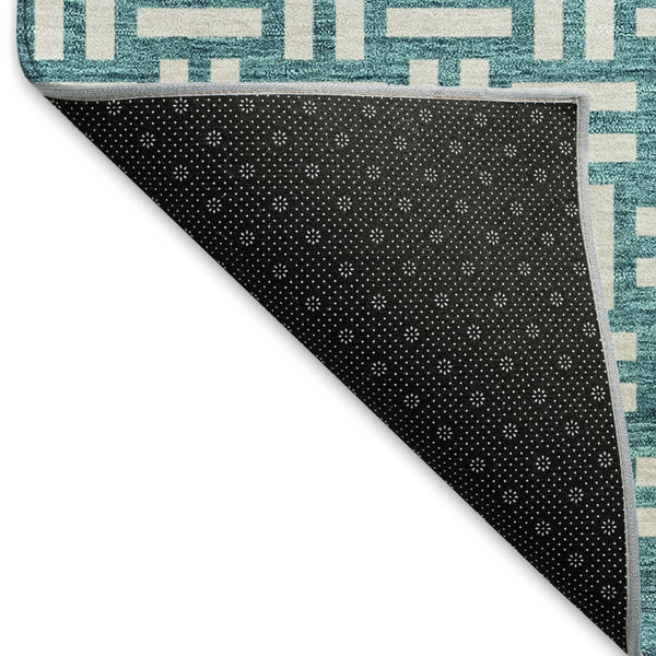 HomeRoots 5' X 8' Teal and Ivory Abstract Geometric Area Rug - Washable, UV Protected, Durable, Stylish Design 673587