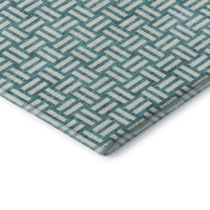 HomeRoots 5' X 8' Teal and Ivory Abstract Geometric Area Rug - Washable, UV Protected, Durable, Stylish Design 673587