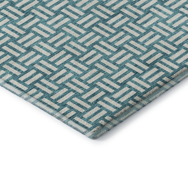 HomeRoots 5' X 8' Teal and Ivory Abstract Geometric Area Rug - Washable, UV Protected, Durable, Stylish Design 673587