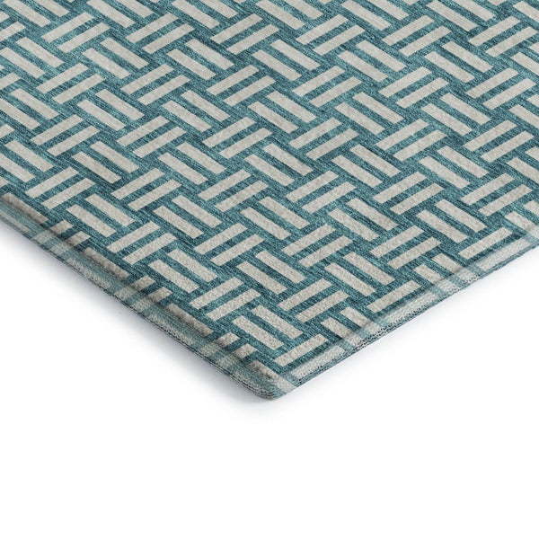 HomeRoots 5' X 8' Teal and Ivory Abstract Geometric Area Rug - Washable, UV Protected, Durable, Stylish Design 673587