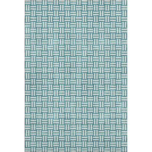 HomeRoots 9' X 12' Teal & Ivory Abstract Geometric Washable Area Rug with UV Protection for Modern Homes 673590