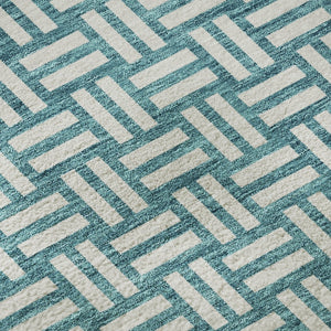 HomeRoots 9' X 12' Teal & Ivory Abstract Geometric Washable Area Rug with UV Protection for Modern Homes 673590