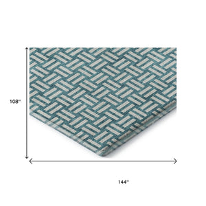 HomeRoots 9' X 12' Teal & Ivory Abstract Geometric Washable Area Rug with UV Protection for Modern Homes 673590