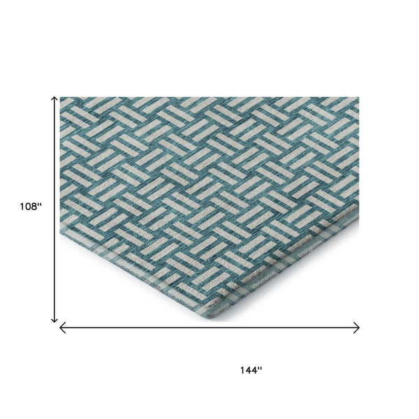 HomeRoots 9' X 12' Teal & Ivory Abstract Geometric Washable Area Rug with UV Protection for Modern Homes 673590