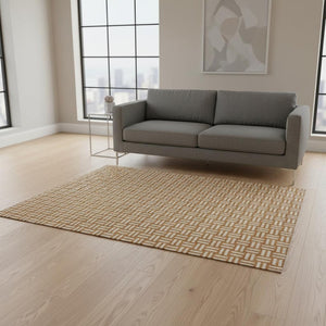 HomeRoots 5' X 8' Terra Cotta & Beige Abstract Geometric Area Rug - Washable, UV-Protected, Stain-Resistant! 673593