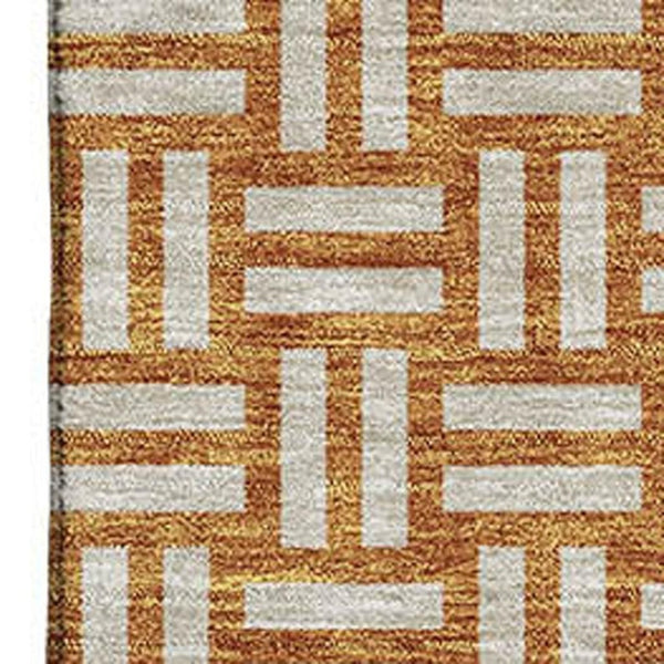 HomeRoots 5' X 8' Terra Cotta & Beige Abstract Geometric Area Rug - Washable, UV-Protected, Stain-Resistant! 673593