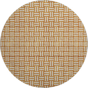 HomeRoots 8' Terra Cotta & Beige Abstract Geometric Round Rug - Washable, UV-Protected, Family-Friendly Style 673594