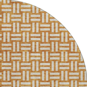 HomeRoots 8' Terra Cotta & Beige Abstract Geometric Round Rug - Washable, UV-Protected, Family-Friendly Style 673594
