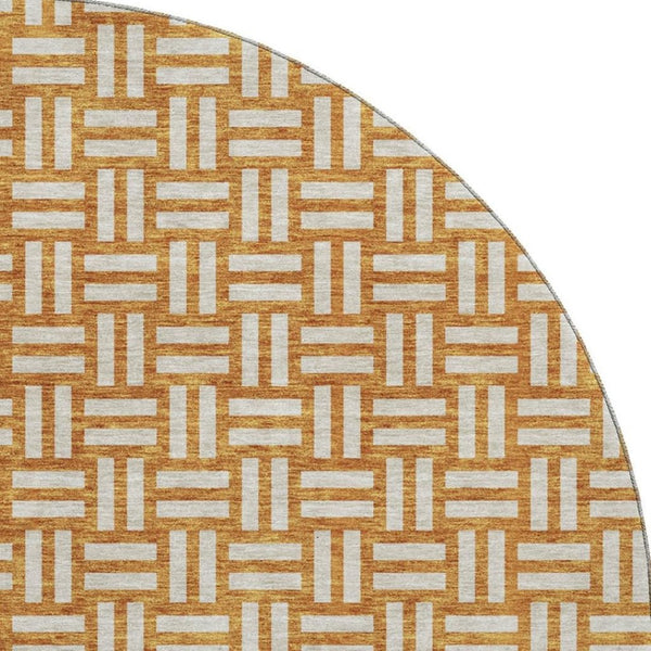 HomeRoots 8' Terra Cotta & Beige Abstract Geometric Round Rug - Washable, UV-Protected, Family-Friendly Style 673594