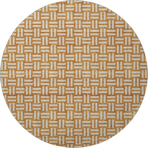 HomeRoots 8' Terra Cotta & Beige Abstract Geometric Round Rug - Washable, UV-Protected, Family-Friendly Style 673594