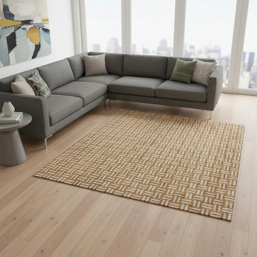 HomeRoots 8' X 10' Washable Terra Cotta & Beige Abstract Geometric Area Rug with UV Protection for Homes 673595