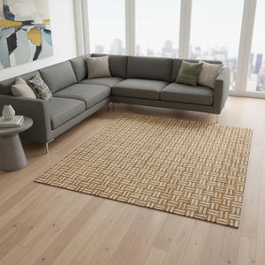 HomeRoots 8' X 10' Washable Terra Cotta & Beige Abstract Geometric Area Rug with UV Protection for Homes 673595