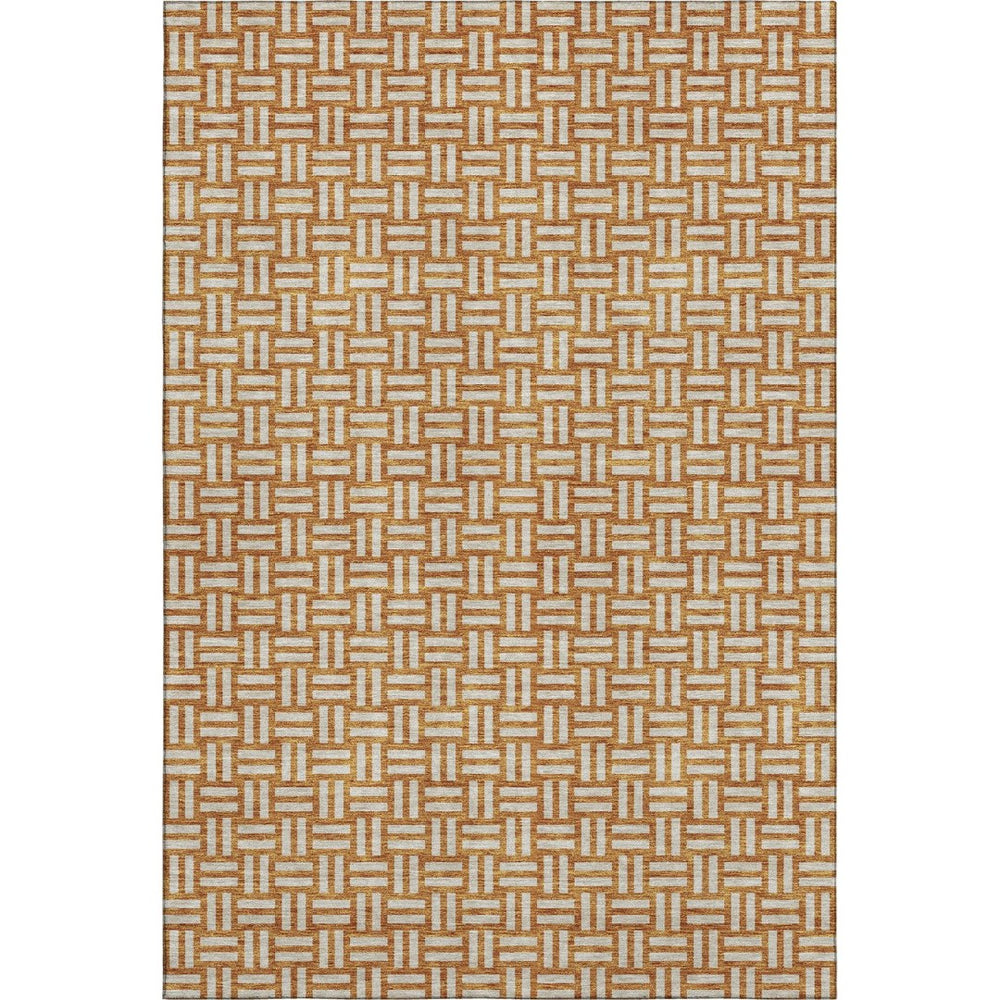 HomeRoots 8' X 10' Washable Terra Cotta & Beige Abstract Geometric Area Rug with UV Protection for Homes 673595