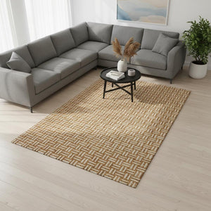 HomeRoots 10' X 14' Stylish Terra Cotta & Beige Abstract Area Rug - Washable, UV-Protected & Family-Friendly! 673597