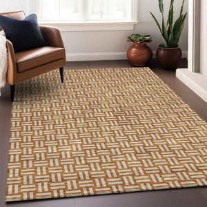 HomeRoots 10' X 14' Stylish Terra Cotta & Beige Abstract Area Rug - Washable, UV-Protected & Family-Friendly! 673597