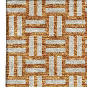 HomeRoots 10' X 14' Stylish Terra Cotta & Beige Abstract Area Rug - Washable, UV-Protected & Family-Friendly! 673597