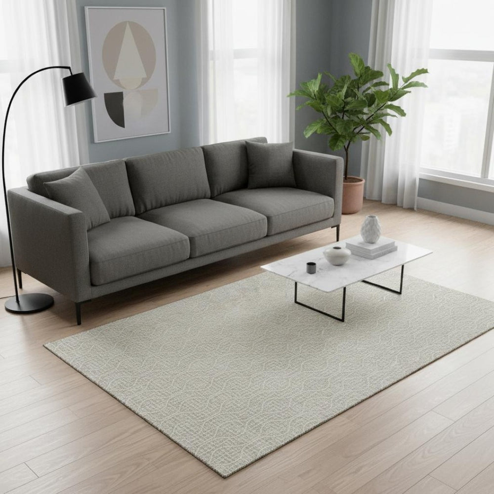 HomeRoots 5' X 8' Beige and Ivory Geometric Area Rug - Washable, UV-Protected, Durable & Stylish for Your Home 673599