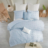 Urban Habitat Brooklyn Shabby Chic Cotton Jacquard Duvet Cover Set with Euro Shams and Throw Pillows UH12-2158 Blue