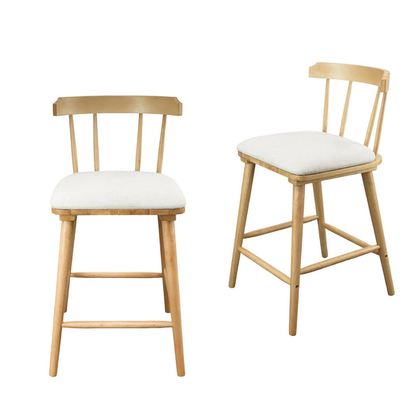English Elm Christopher Knight Home® - Olivia Set Of 2 Windsor-Style Counter Stools In Natural Wood With Beige Upholstery For Comfort & Style N775P346246N