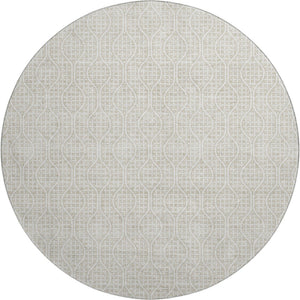 HomeRoots 8' Beige and Ivory Geometric Washable Round Rug with UV Protection, Stain-Resistant & Stylish Design 673600