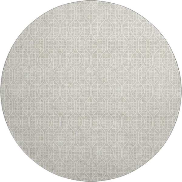 HomeRoots 8' Beige and Ivory Geometric Washable Round Rug with UV Protection, Stain-Resistant & Stylish Design 673600