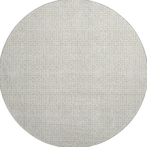 HomeRoots 8' Beige and Ivory Geometric Washable Round Rug with UV Protection, Stain-Resistant & Stylish Design 673600