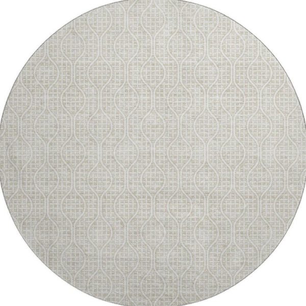 HomeRoots 8' Beige and Ivory Geometric Washable Round Rug with UV Protection, Stain-Resistant & Stylish Design 673600