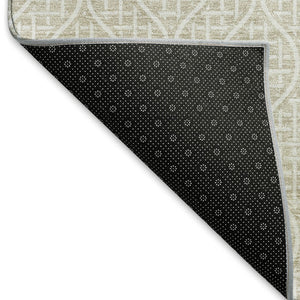 HomeRoots 9' X 12' Beige and Ivory Geometric Washable Area Rug - Durable, UV-Protected, Perfect for Families 673602